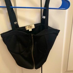 Black front zip crop top